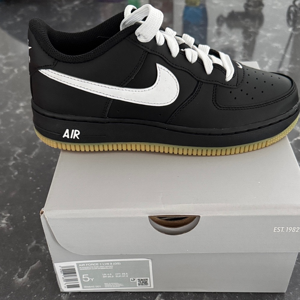 Nike Black and White Air Force 1 with Gum Sole